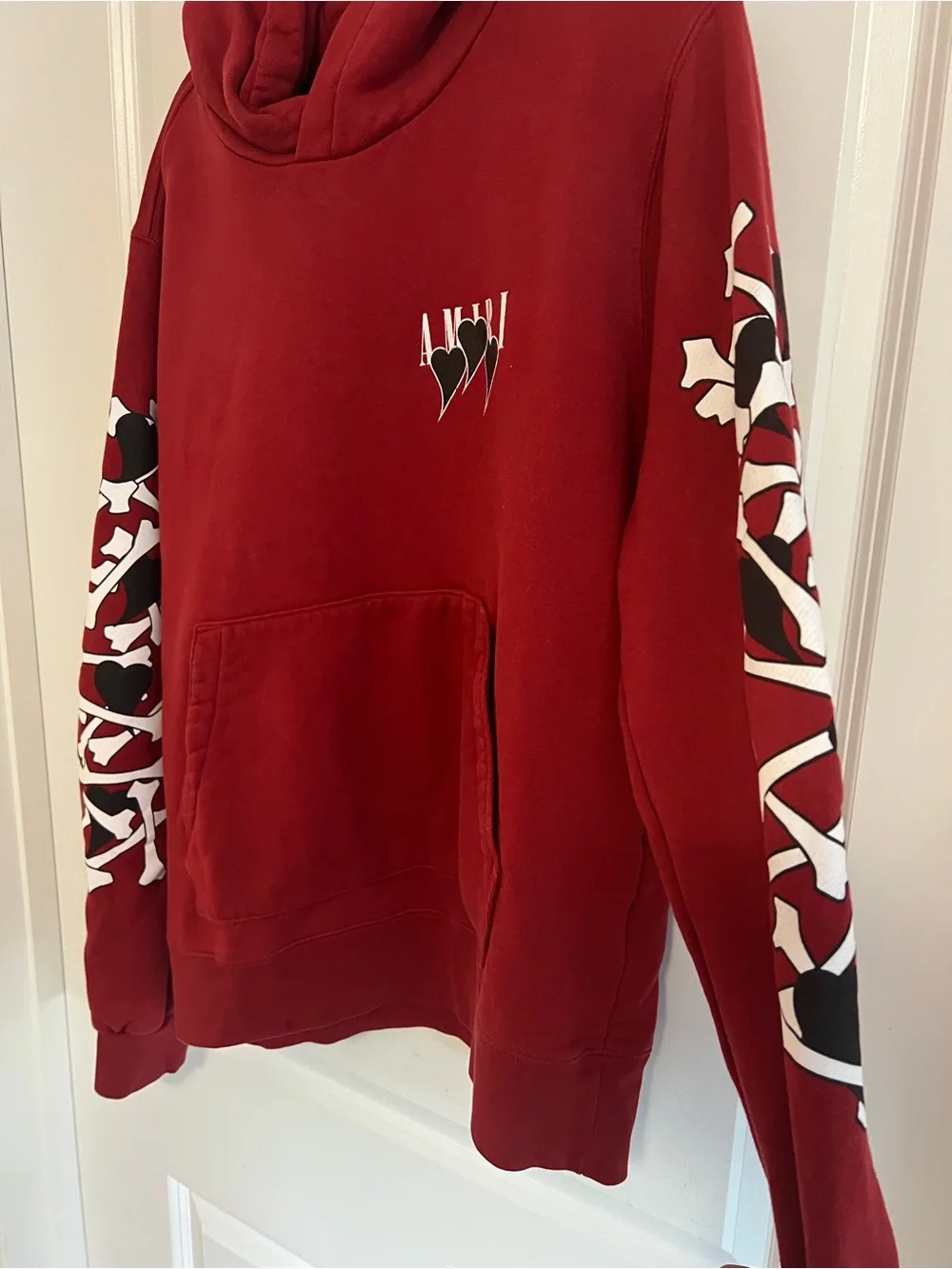 AMIRI Red Graphic Crewneck Sweatshirt with Sleeve Hearts